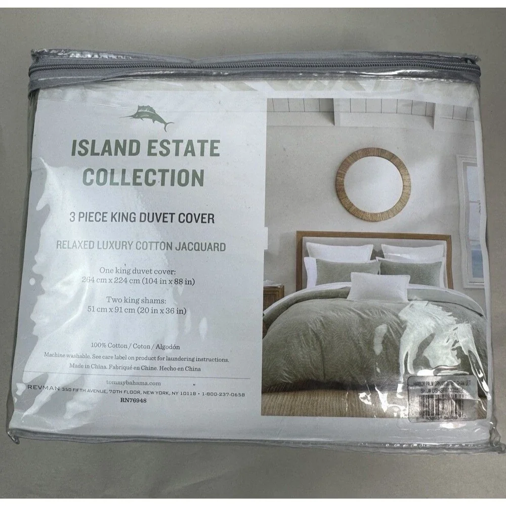 Tommy Bahama Home 3PC 100% Cotton King Island Estate Harbor Palm Duvet Set
